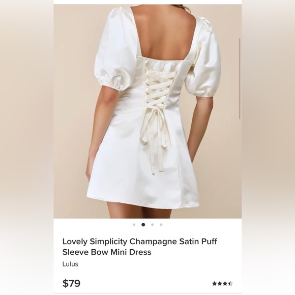 LULUS Lovely Simplicity Champagne Satin Puff Sleeve Bow Mini Dress - Picture 4 of 5